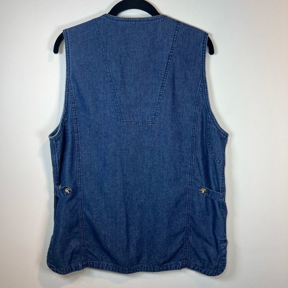 TravelSmith Women's Utility Vest Blue Denim Buttons Pockets Fishing Hiking Large - Picture 9 of 16